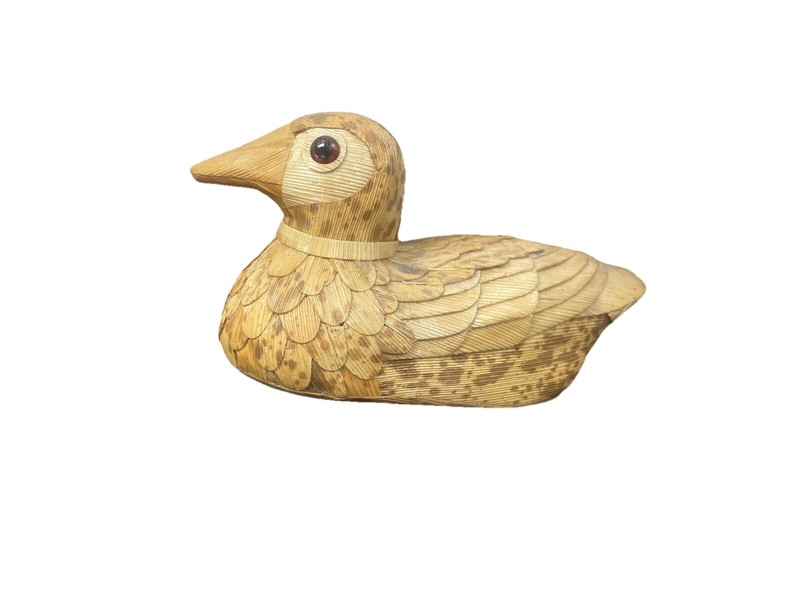 Bamboo or corn husk duck decoy with glass eyes