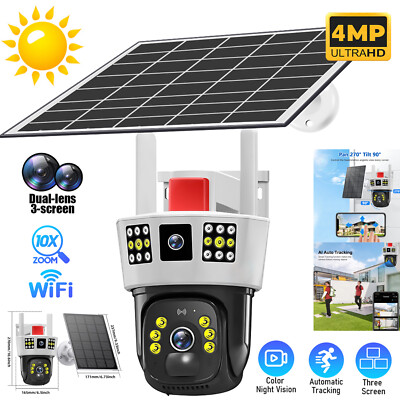 3 LENS Solar Battery Powered Wireless WiFi Outdoor Home Security Camera System