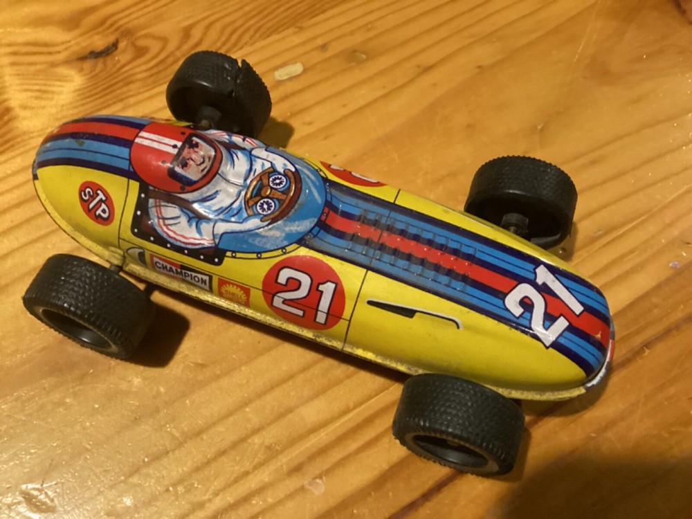 Vintage STP Tin Toy Race Car #21 Made in Japan - Collectible Retro Toy