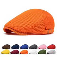 Men Mesh Summer Breathable Hollow Duckbill Newsboy Flat Hat Adjustable Sun Cap