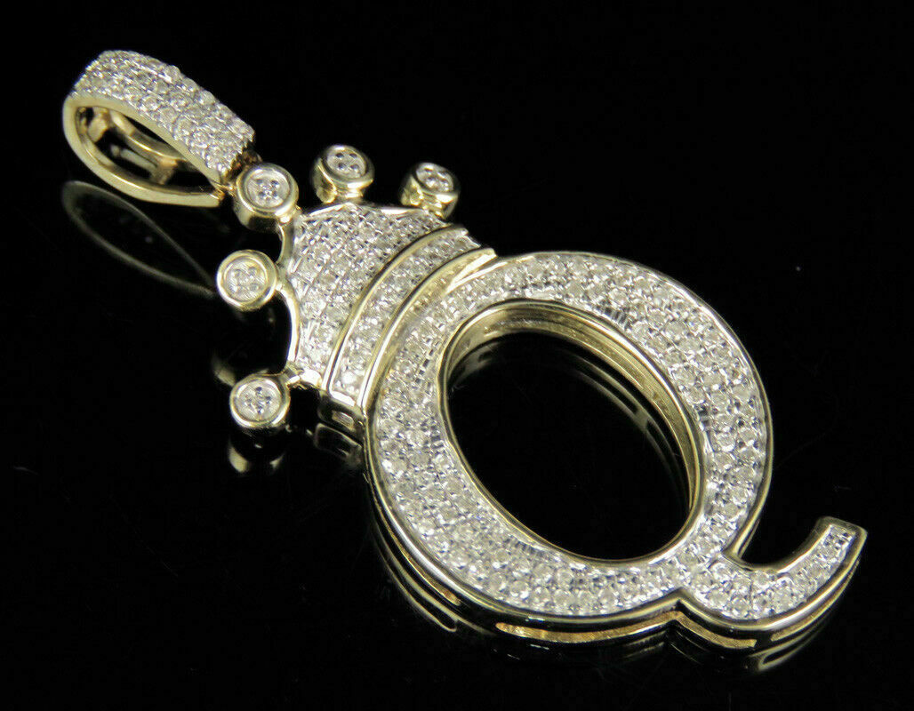 Letra inicial Q Corona 2Ct Simular Diamante Charm Colgante 14K Acabado Oro Am...
