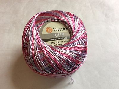 Variegated Pink Lavender YarnArt Tulip Size 10 Microfiber Thread 17335 50g 273y