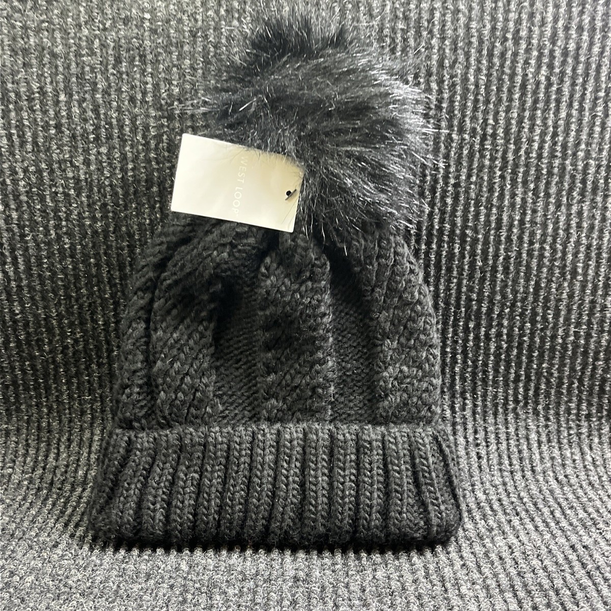 Black Pom Pom hat brand new Black Pom Beanies – Melina main image 2