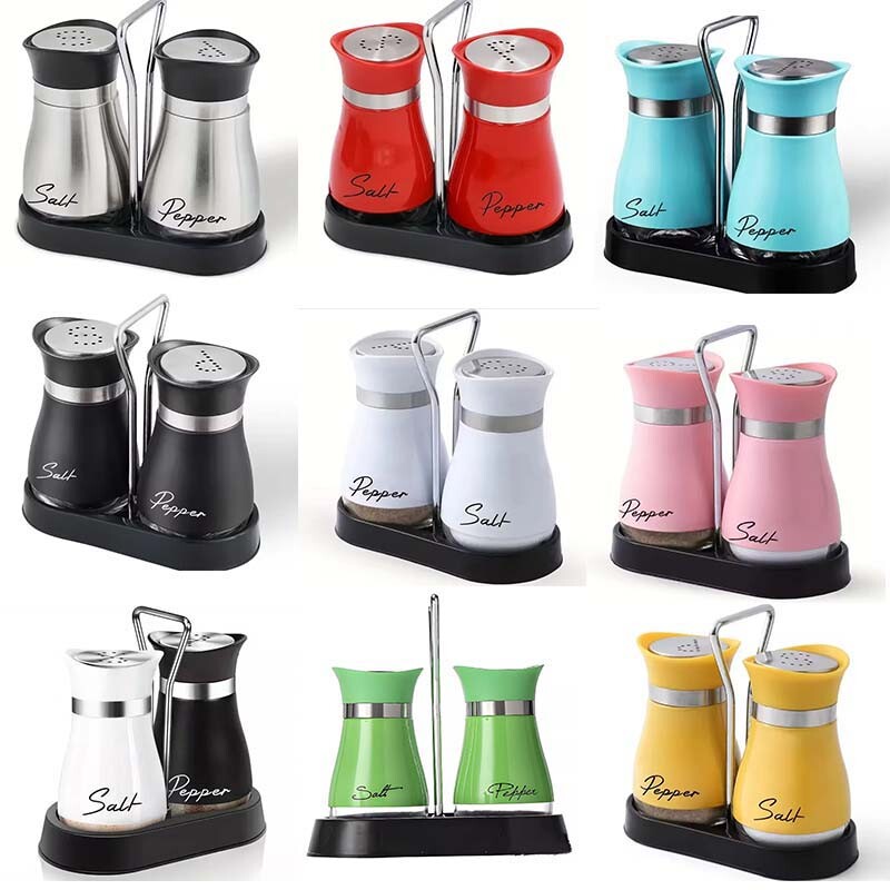 2er Set Salz & Pfeffer Streuer mit Halter – Edelstahl/Glas Gewürzspender