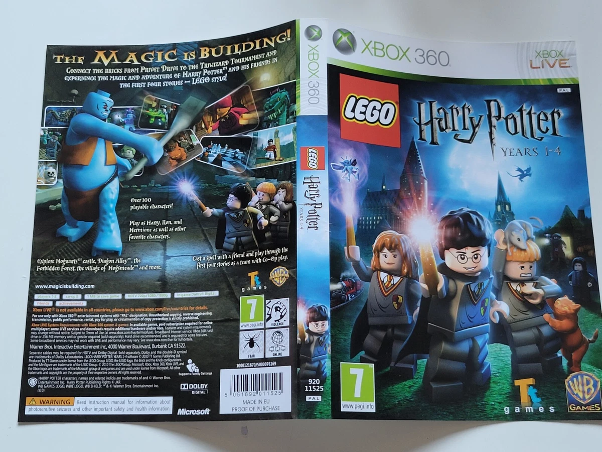 Xbox 360 lego Harry Potter Years 1 4 inlay insert artwork cover only