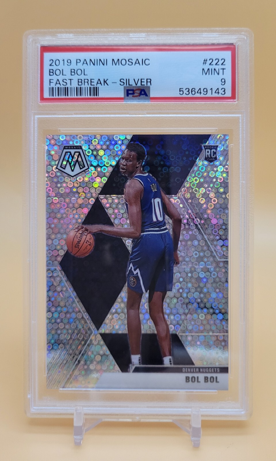 2019 Panini Mosaic Fast Break Bol Bol #222 Rookie RC Silver Disco Prizm PSA 9