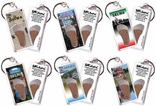 Selma FootWhere® Souvenir Keychains. 6 Piece Set. Made in USA