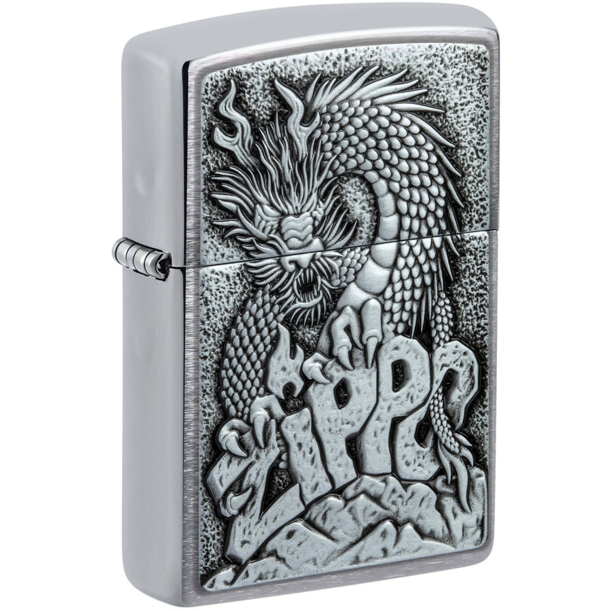 Zippo Lighter Ferocious Dragon Design Brushed Chrome