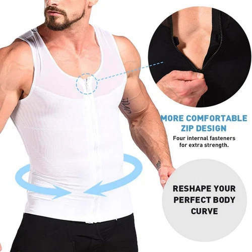 Men Slimming Body Shapewear Gynecomastia Compression Vest Zip Up Shirt Tank Tops - Picture 5 of 24