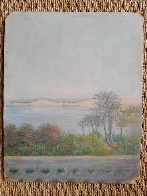 peinture ancienne impressionniste balcon villa palmier dunes plage château côte - Photo 1/2