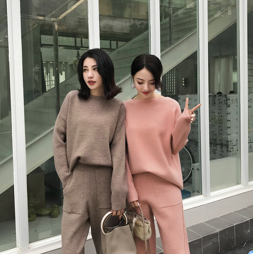 Women Sweater Knitted Straight Wide-leg 