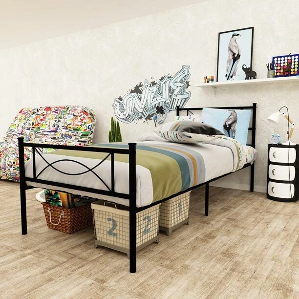 Elephance Twin Size Metal Platform Bed with Bowknot Headboards