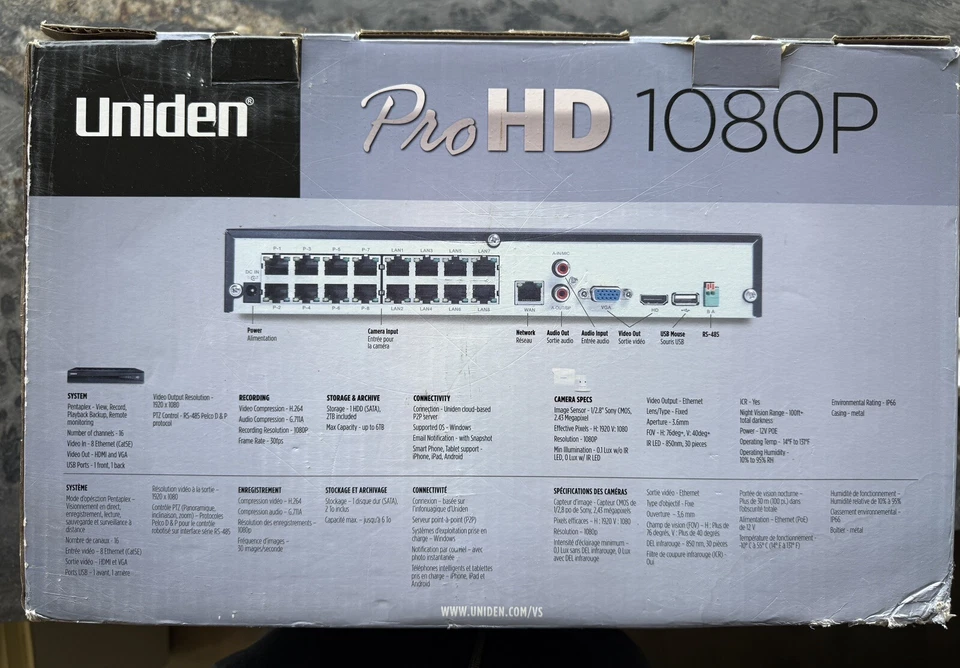 UNIDEN 16 Channel Security System, 8 cameras, a 2TB ProHD 1080p NVR Video Sur - Image 2 of 2