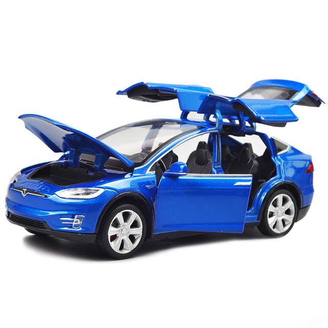132 Tesla Model X 90d Suv Diecast Model Car Soundlight Pull Back Toy Blue