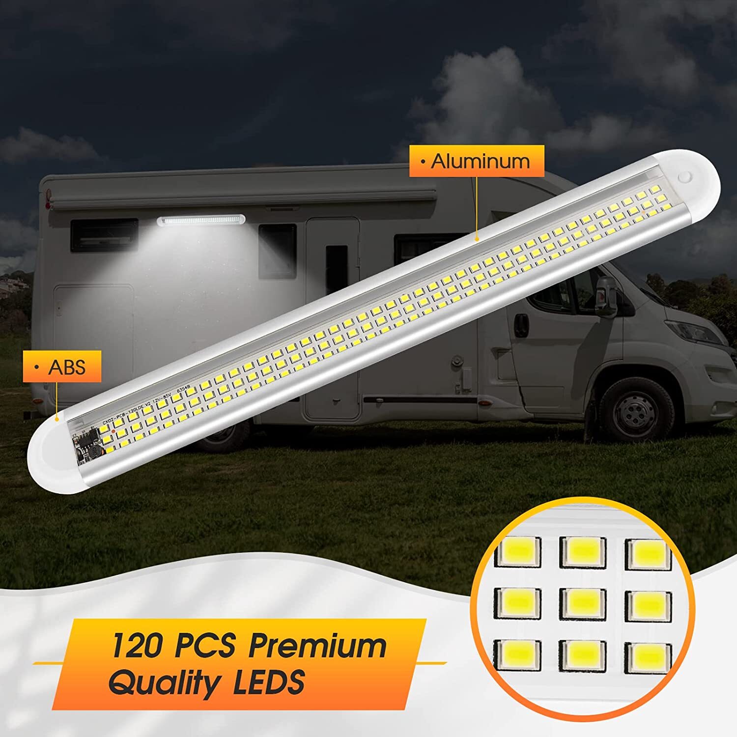 4x 12V 120 LED Car Interior Strip Lights Bar Light Car Van Caravan Boat