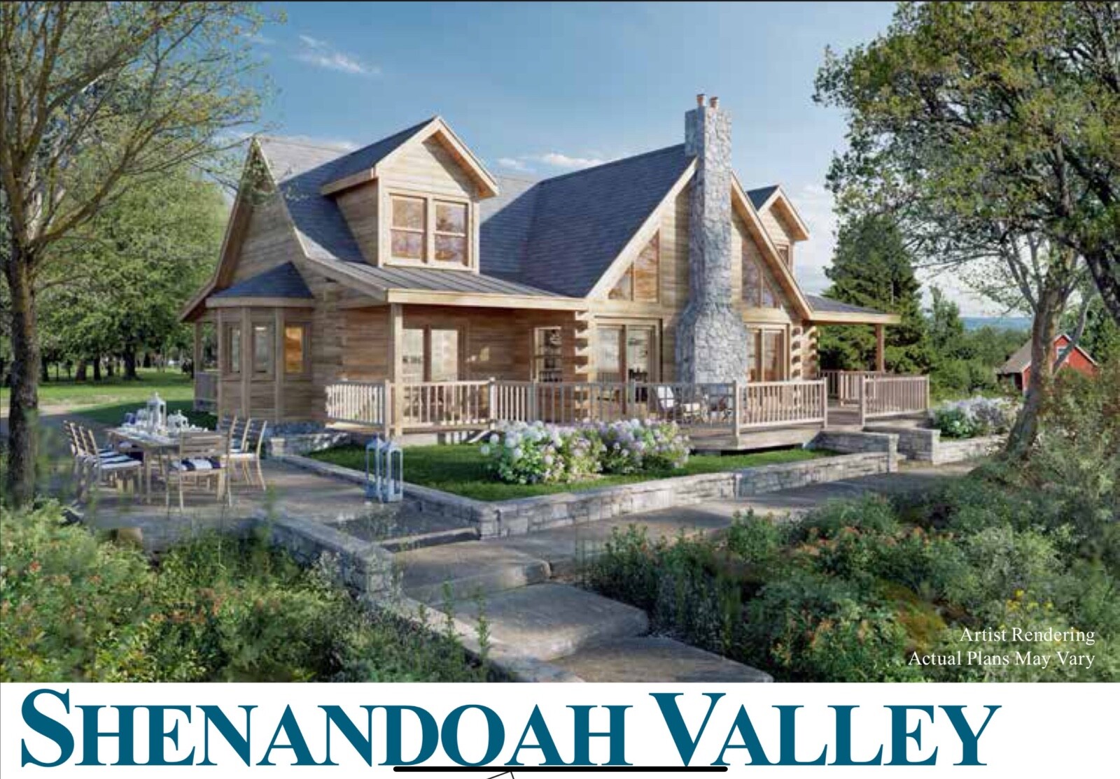 Shenandoah Valley 2430 sq ft 3 or 4 Bedroom Log Cabin Home Kit w/4 car garage