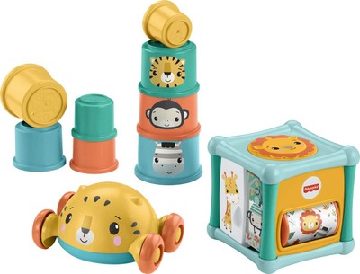 Sit & Crawl Gift Set  Infant Toys with Stacking Cups & Roly-Poly Push Car