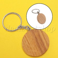 50 x Unfinished Wooden Key Tag Key Chain w/ Ring for Home DIY Supplies