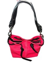 Vera Pelle Medium Fuchsia Pebbled Leather Black Stitch Detail Shoulder Bag