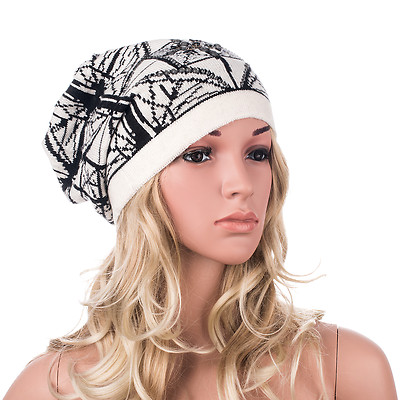 Womens Cashmere Knit Baggy Beanie Slouchy Unisex Oversize Bonnet