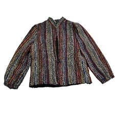 Vintage Donkenny Women Sweater Medium Mohair Wool Colorful Cardigan Stripe Retro