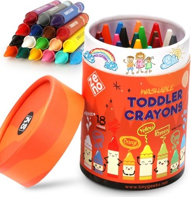 18-Color Jumbo Crayons Washable Non-Toxic Easy Grip for Toddlers Kids