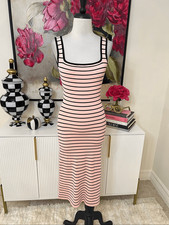 Olivaceous Women's Striped Knit Square Neck Midi Dress Light Pink Black Sz Small