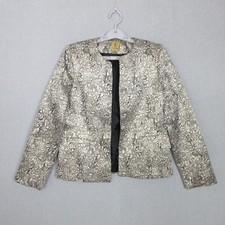 Kasper Jacket Womens 6 Metallic Brocade Collarless Open Front Lined Dressy
