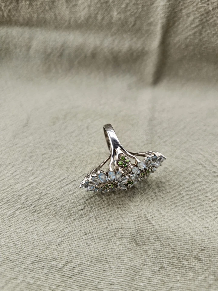 Aquamarine And Chrome Diopside Sterling Silver Ring Size 8 - Image 3 of 4
