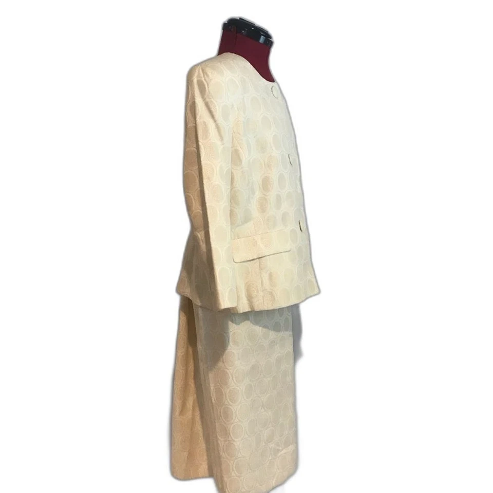 Traje Estudio Metálico Crema Falda Traje Para Mujer Talla 16 Conjunto de 2 Piezas Blazer y Falda Foto 3 de 4