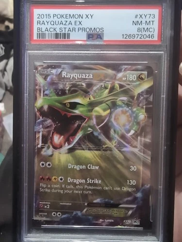 Rayquaza EX XY73 Black Star Promo PSA 8(MC) 2015 Pokemon Twisted Miscut Error