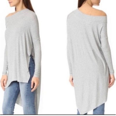 We The Free - Free People Grey Ribbed High Low Off Shoulder Tunic Top XS