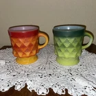 VTG Anchor Hocking Fire King KIMBERLY Textured Diamond  Orange & Green Mugs USA
