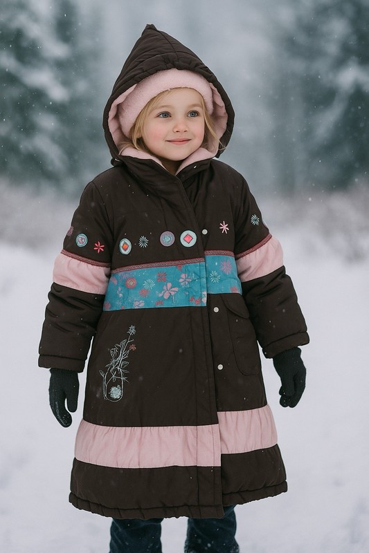 Deux par Deux Brown Floral Pink Blue Hooded Long Puffy Coat Size Girls Size 8