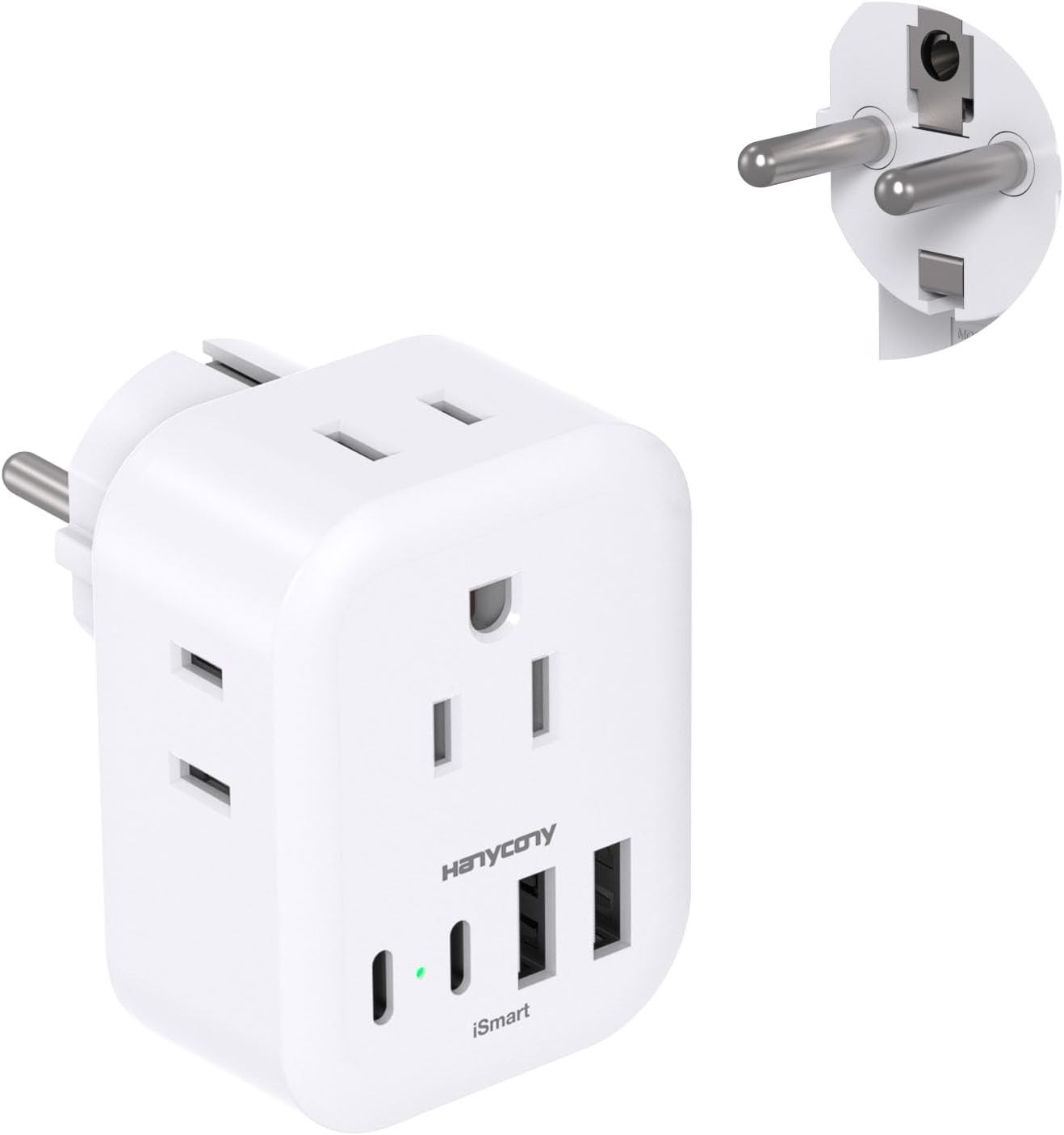 Type E F Plug Adapter, HANYCONY Germany France Travel Adapter with White 