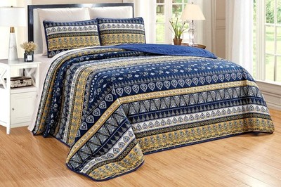 3-Piece Fine Printed Oversize (100'' X 95'') Quilt Set Reversible Bedspread