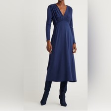 Quince tencel V neck long sleeve jersey Navy Dress.XS