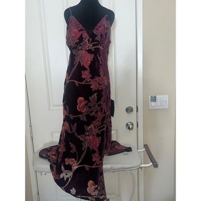 Burgundy Fall Floral Burnout Goth Whimsigoth Velvet Midi V-Neck Dress Sz XL