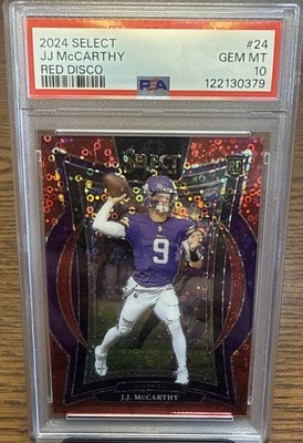 2024 Panini Select - Concourse J.J. McCarthy #24 Red Disco Prizm /49 (RC)