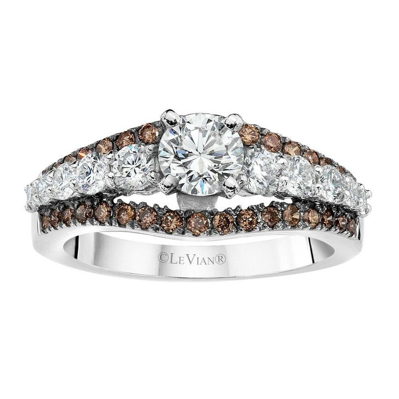 LeVian 14K White Gold Round Chocolate Brown Diamond Pretty Bridal Wedding Ring