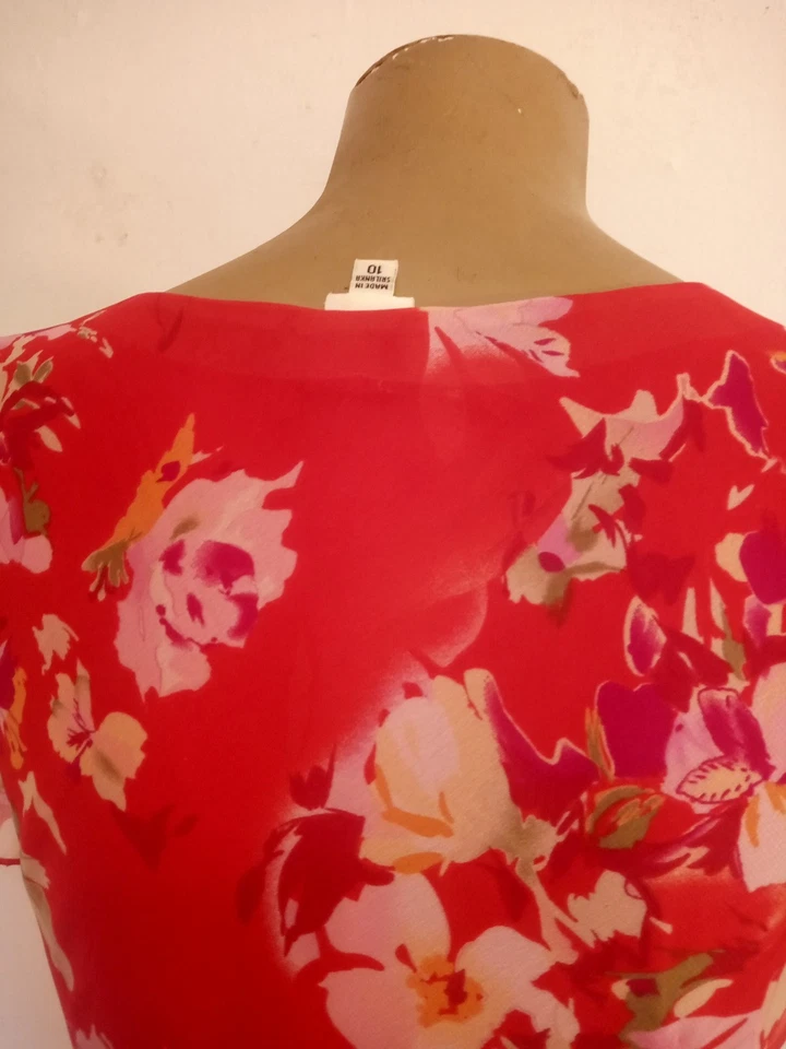 Vestido Signature By Sangria Floral Rojo Gasa Talla 10 Foto 4 de 4