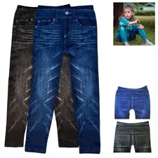 2 Girls Jegging Leggings Ballerina Stretch Denim Jeans Look Blue Black Kid S/M