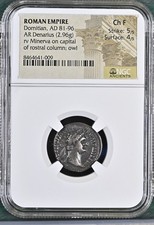 Roman Empire - Domitian - AD 81-96 - Silver Denarius - NGC Ch F - RIC:686