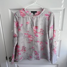 Banana Republic Sheer Floral Blouse XS Gray Pink Long Sleeve Office Workwear Top