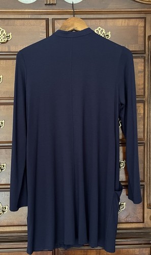Eileen Fisher tunica donna blu navy misto viscosa colletto mandarino bottoni PICCOLA - Foto 4 di 5