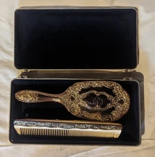 Antique/Vintage Silver Vanity set combo brush & Comb with box Mint.