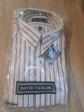 NEW David Taylor Point Collar White Striped Dress Shirt MENS 17 34/35