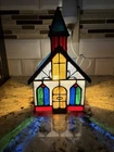 Vintage Church Tiffany Style Stain Glass Light Up Music Box Amazing Grace