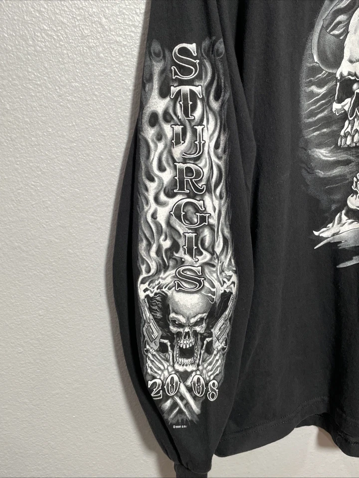 De colección 2008 STURGIS Calavera y Pistola T-Shit Hombres L Negro Y2K Gráfico T Black Hills Foto 3 de 4