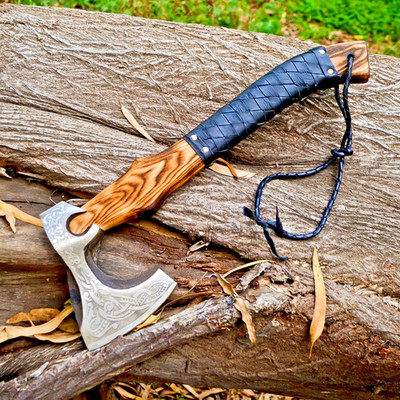 Handmade Viking Axe with Engraved High  Carbon Steel Blade | Custom Wood Handle